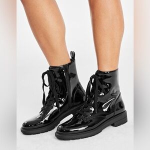 ON 34th “Terissa” Black Patent Leather Combat Inspired Boots - Size 6M - NWT